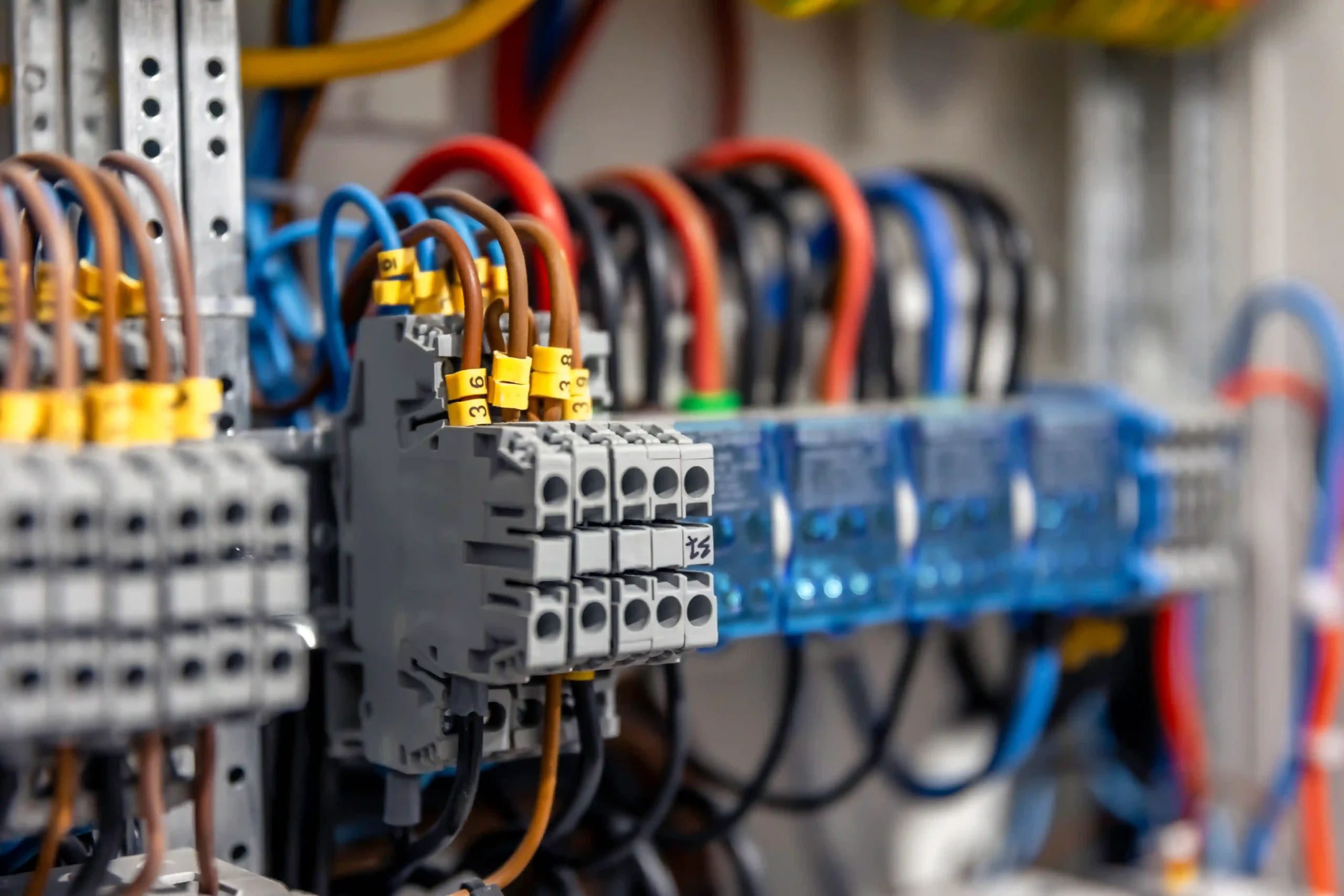 electrical panel with fuses contactors closeup electrical-contracting company-in Abu Dhabi
